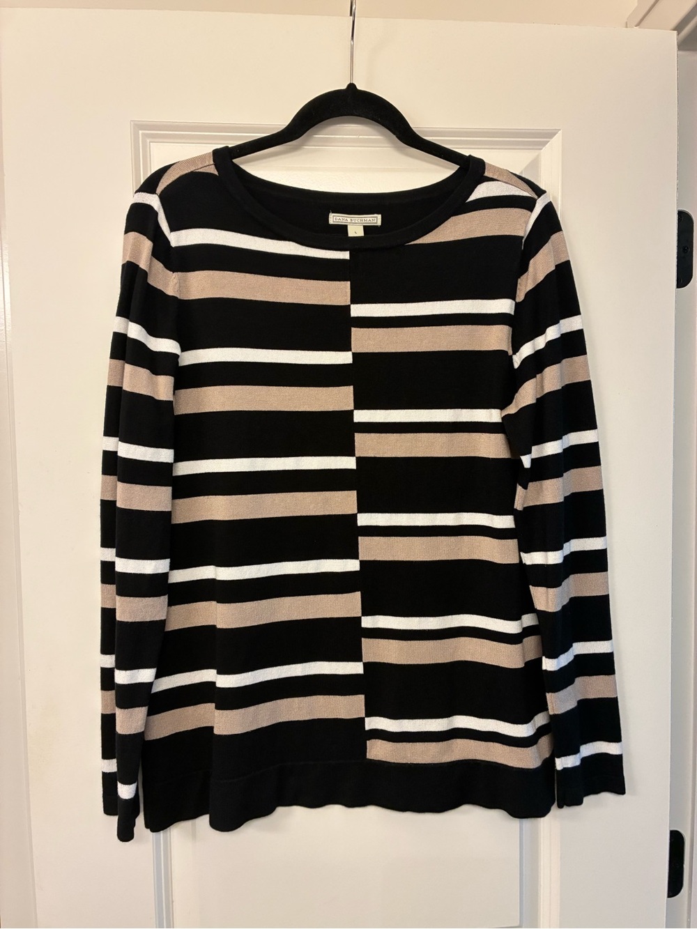 Dana Buchman Black, White & Beige Striped Long-Sleeve Sweater